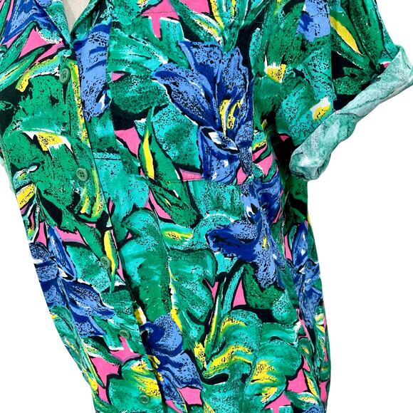 Vintage 90s Women's JAFF Floral Green Floral Button Up Top - Size Large - Picture 3 of 9